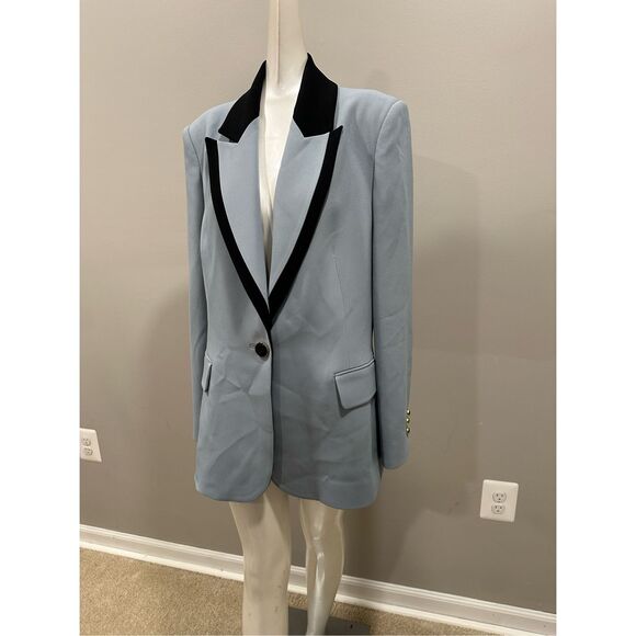 NWT Elie Saab Lapel Wool Crepe Blazer Blue Black Size FR44/US12 $2790 - Picture 11 of 15